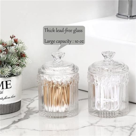 2 Pack Qtip Holder Glass Apothecary Jars with Lids, Clear - Picture 5 of 6